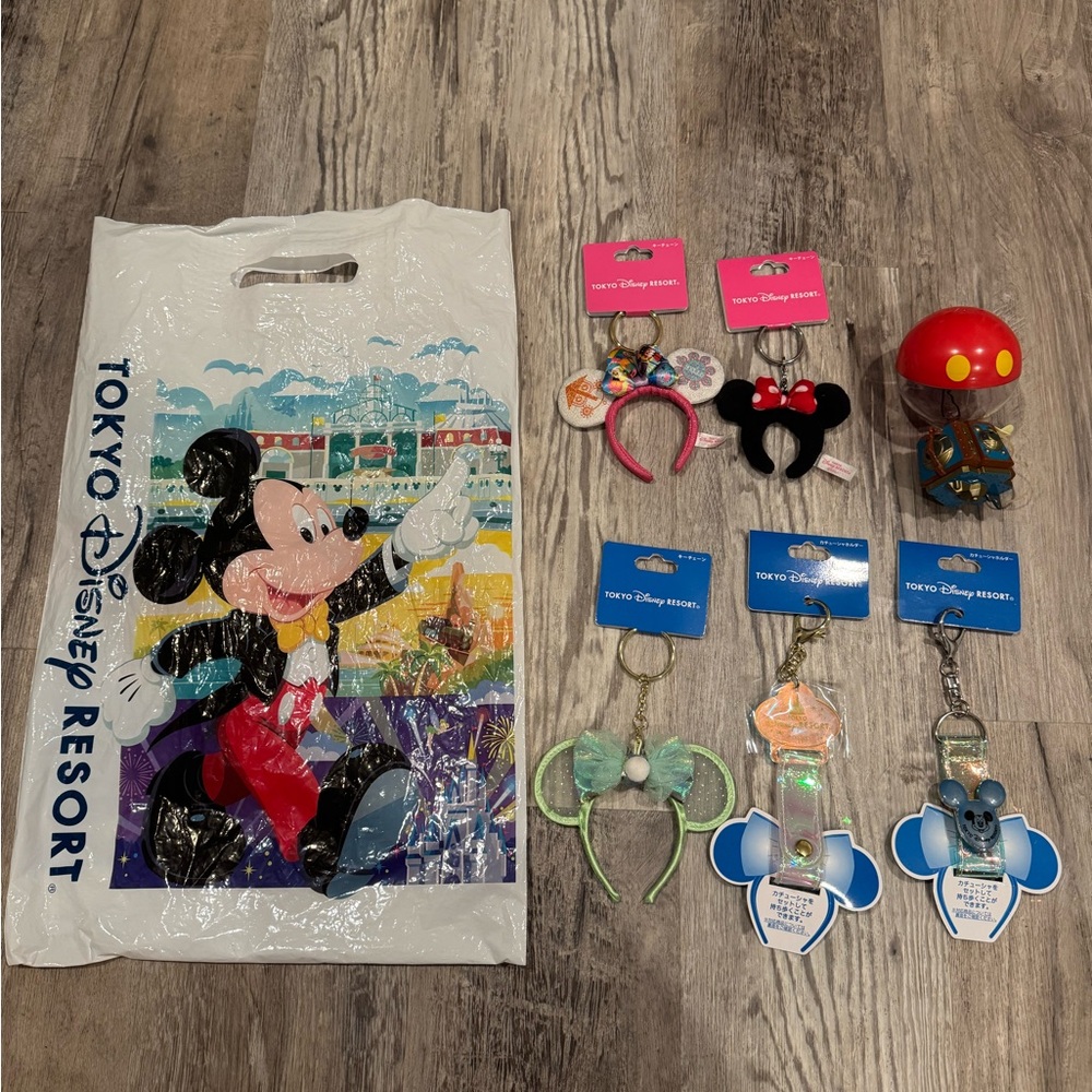 6 ITEMS: Tokyo Disney Sea Mickey Ear Keychains, Mickey Ear Holder and Toy